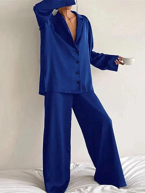 Sleek Blue and Light Green Women's Satin Silk Pajama Set