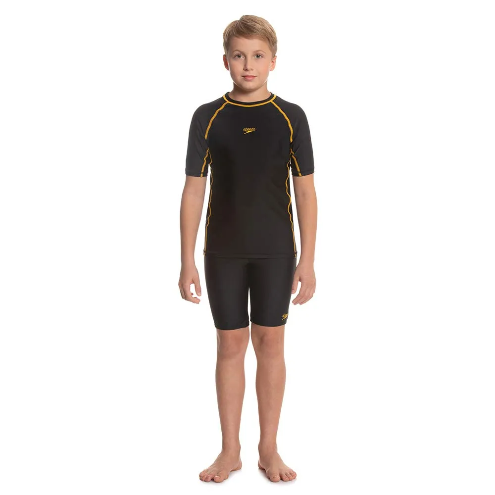 Speedo Boy's Short Sleeve Suntop (Black/Mango)