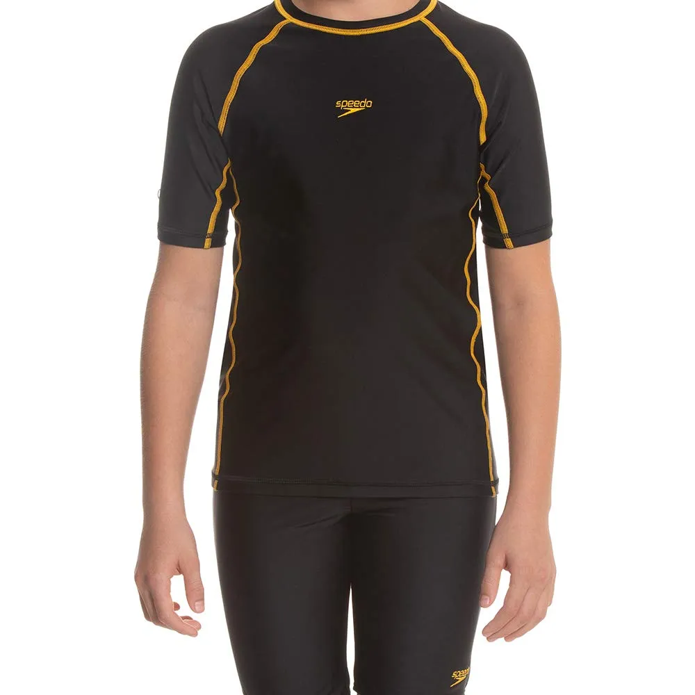 Speedo Boy's Short Sleeve Suntop (Black/Mango)