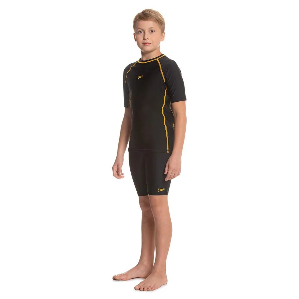 Speedo Boy's Short Sleeve Suntop (Black/Mango)