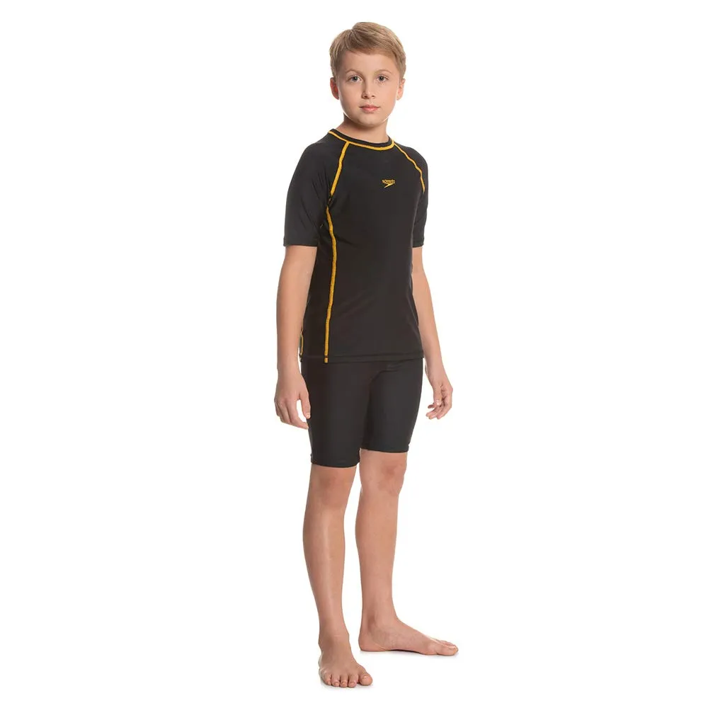 Speedo Boy's Short Sleeve Suntop (Black/Mango)