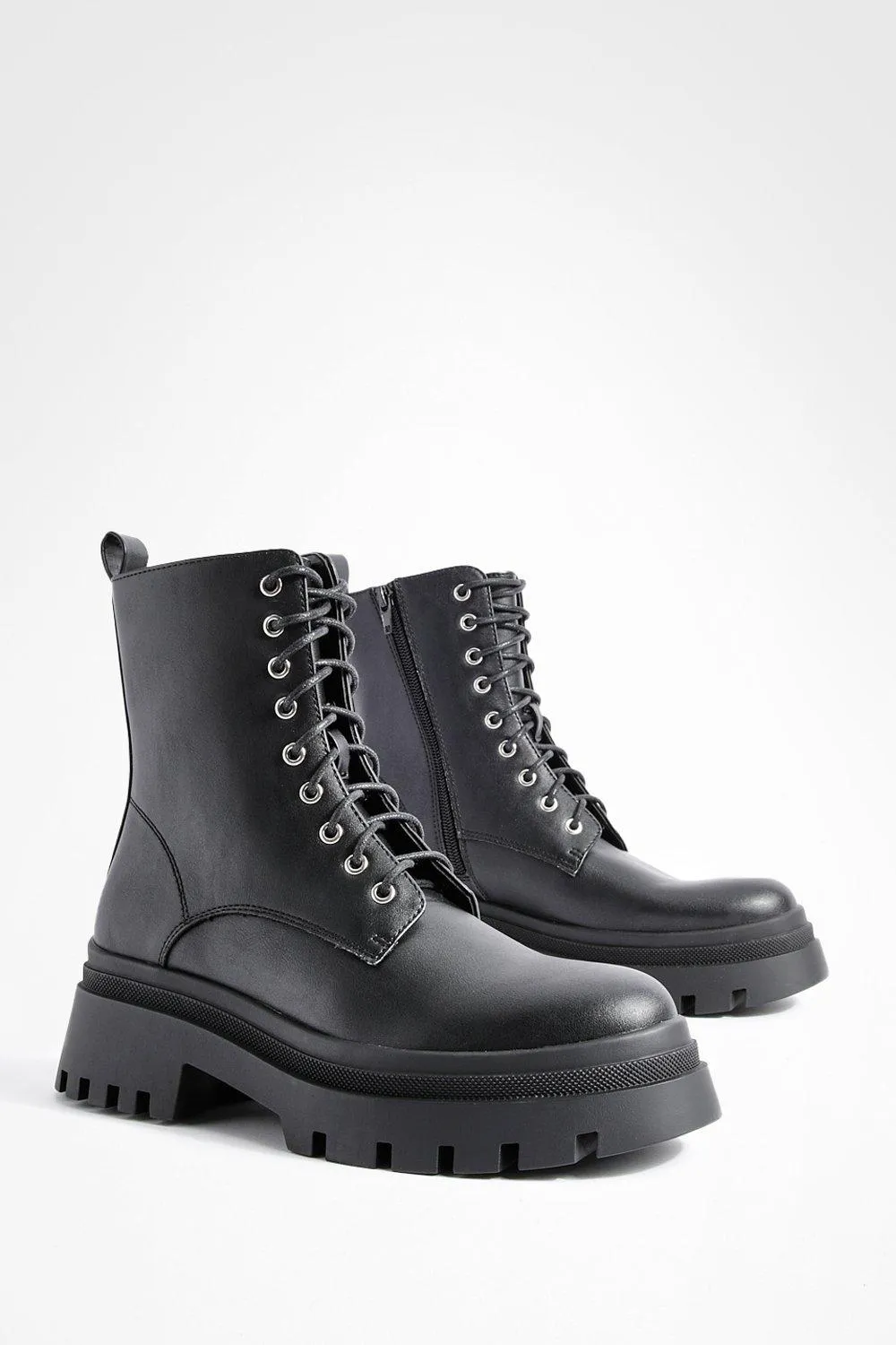 Split Sole Chunky Tab Detail Combat Boots