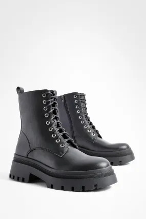 Split Sole Chunky Tab Detail Combat Boots