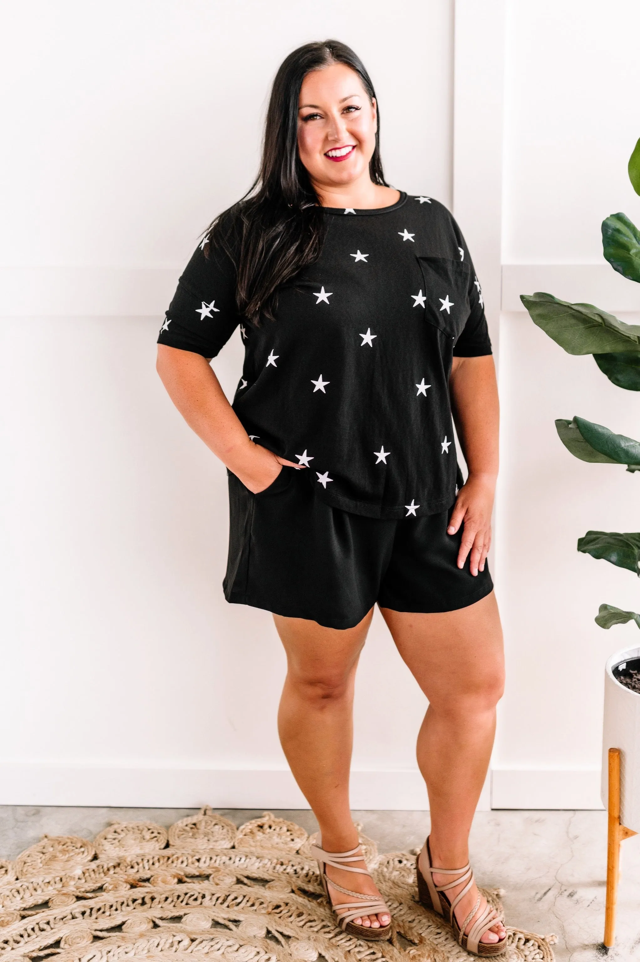 Star Print Pocket Tee In Black