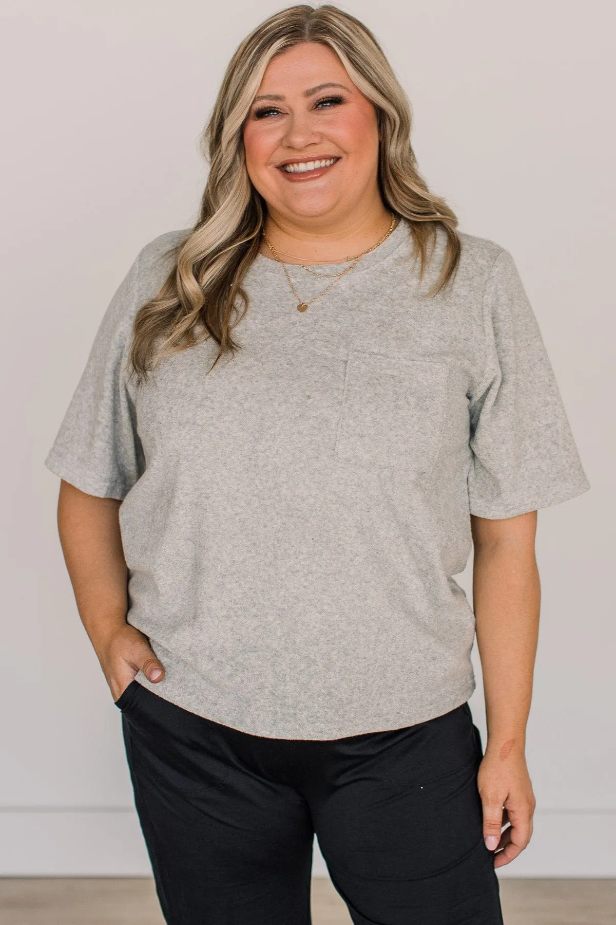 Starting Over Pocket Top- Heather Grey