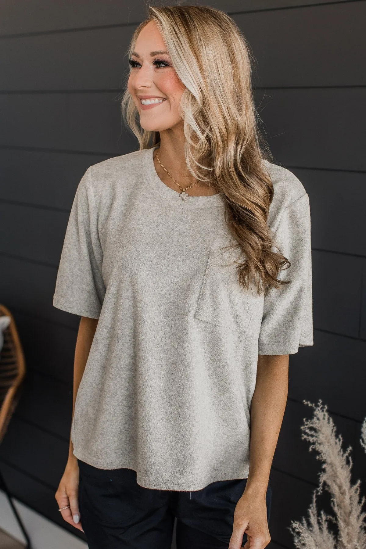 Starting Over Pocket Top- Heather Grey