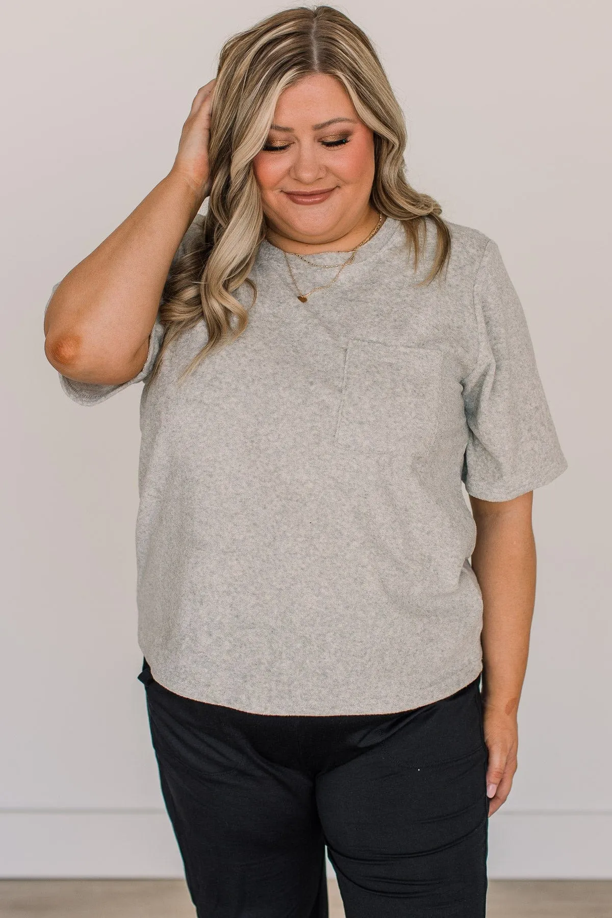 Starting Over Pocket Top- Heather Grey