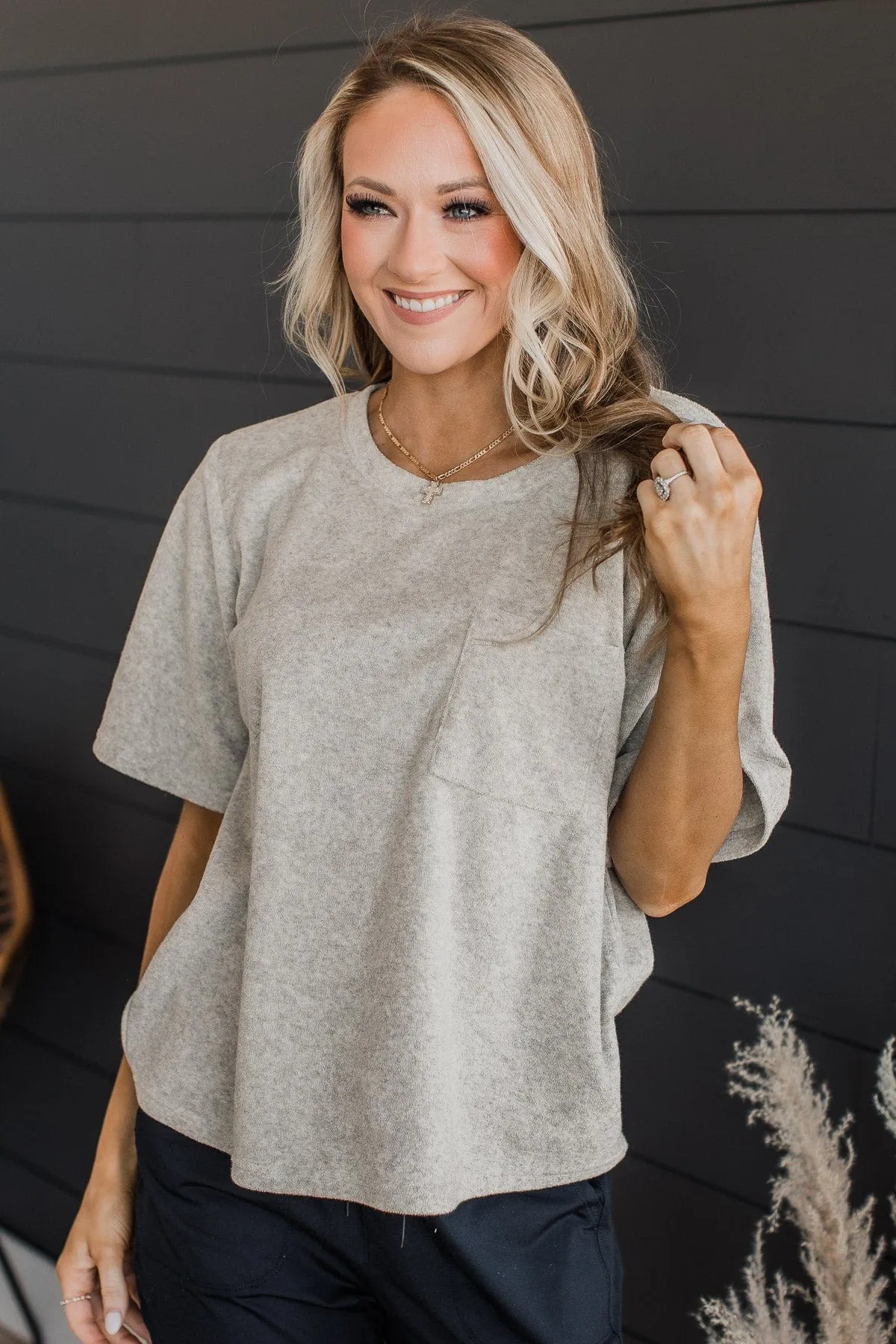 Starting Over Pocket Top- Heather Grey