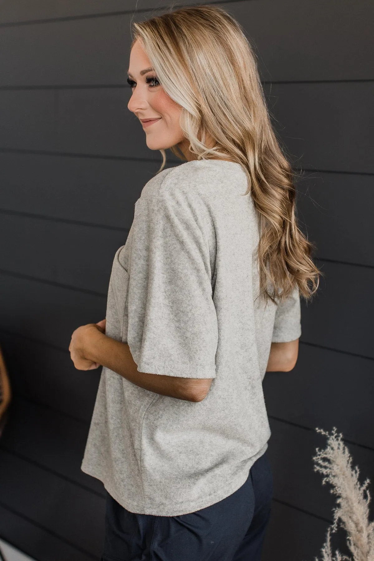 Starting Over Pocket Top- Heather Grey