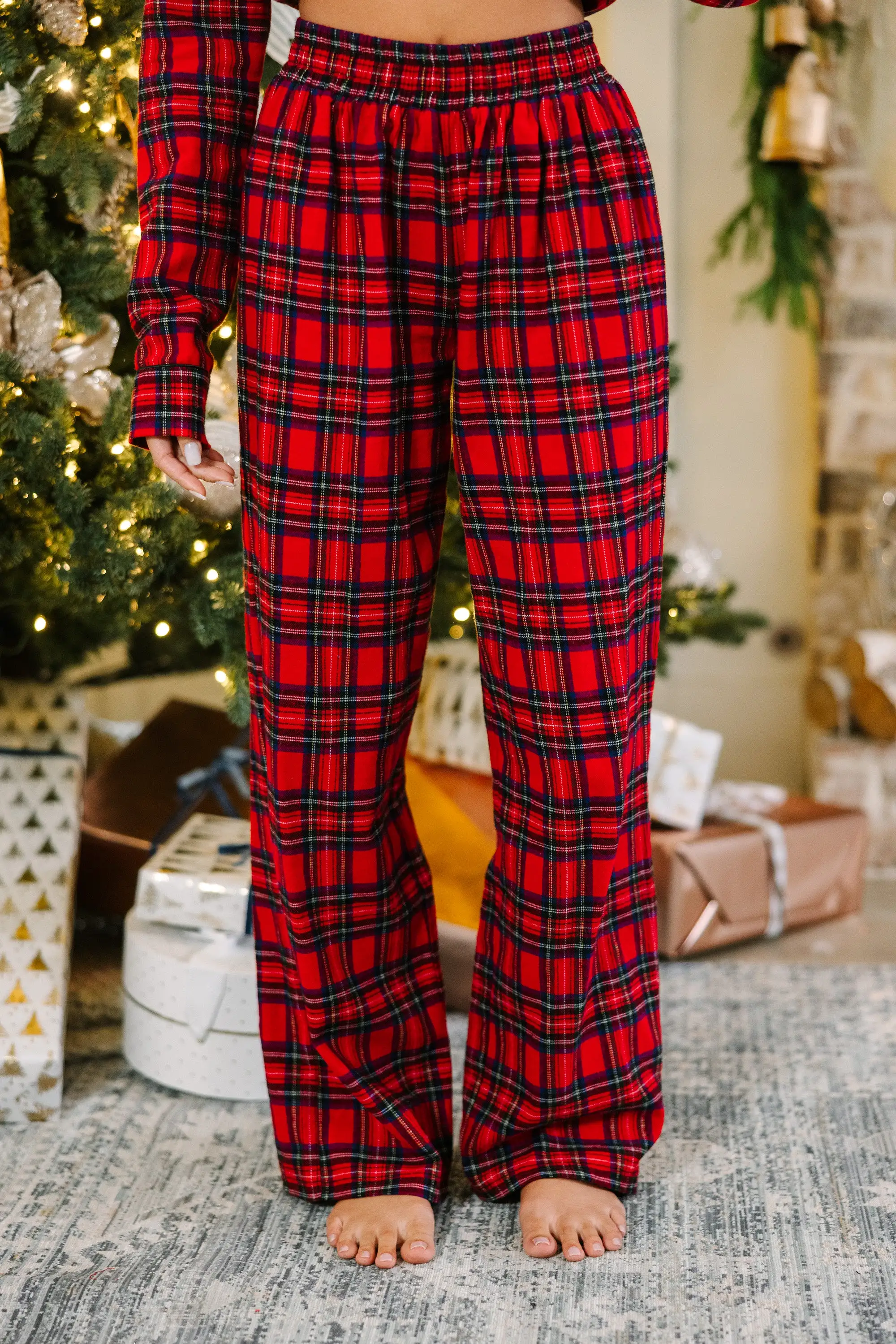 Staying In Tartan Plaid L/S Pajama Set