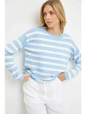 Striped Drop Shoulder Pullover - Light Blue