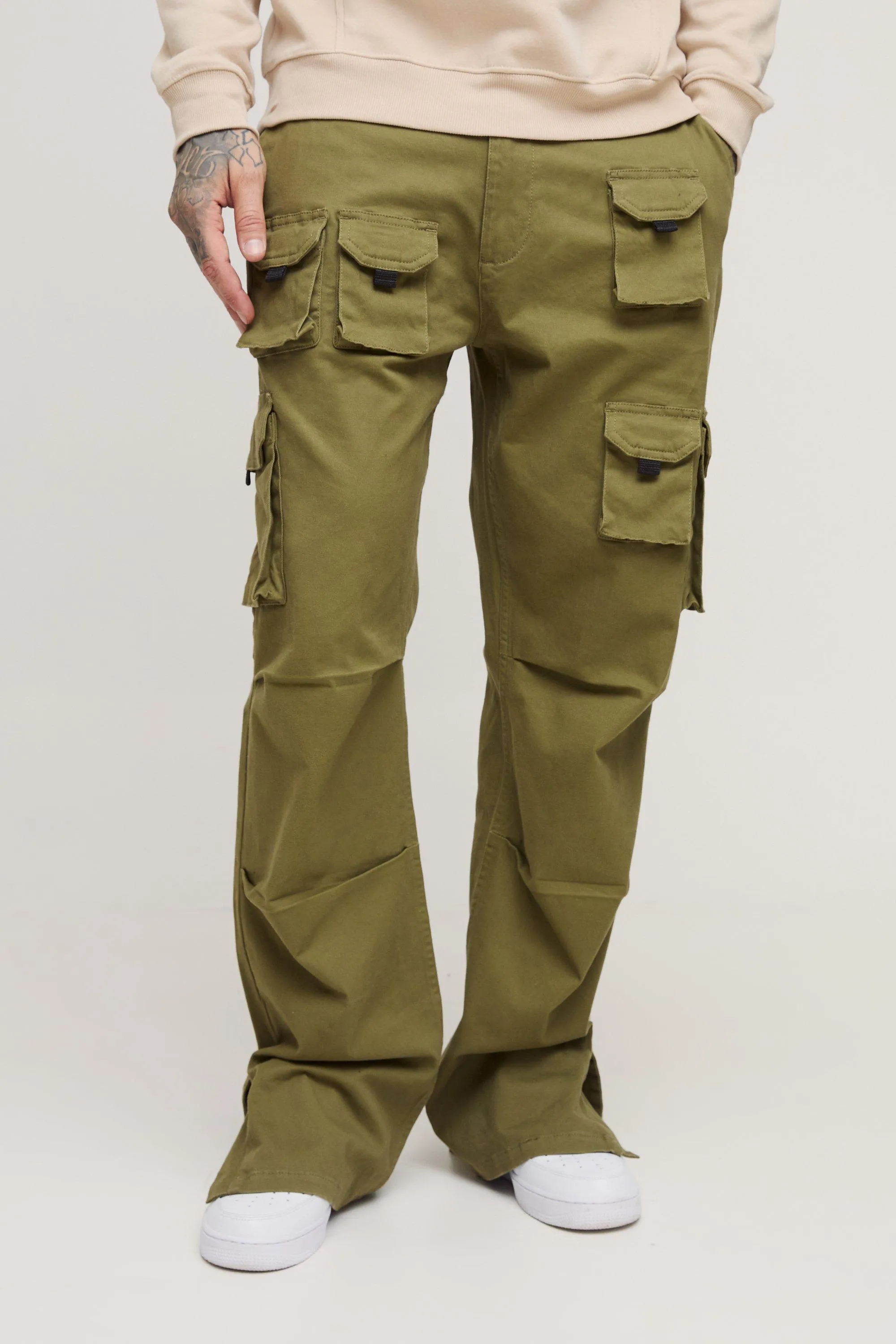 Tall Multi Split Hem Relaxed Fit Cargo Trousers