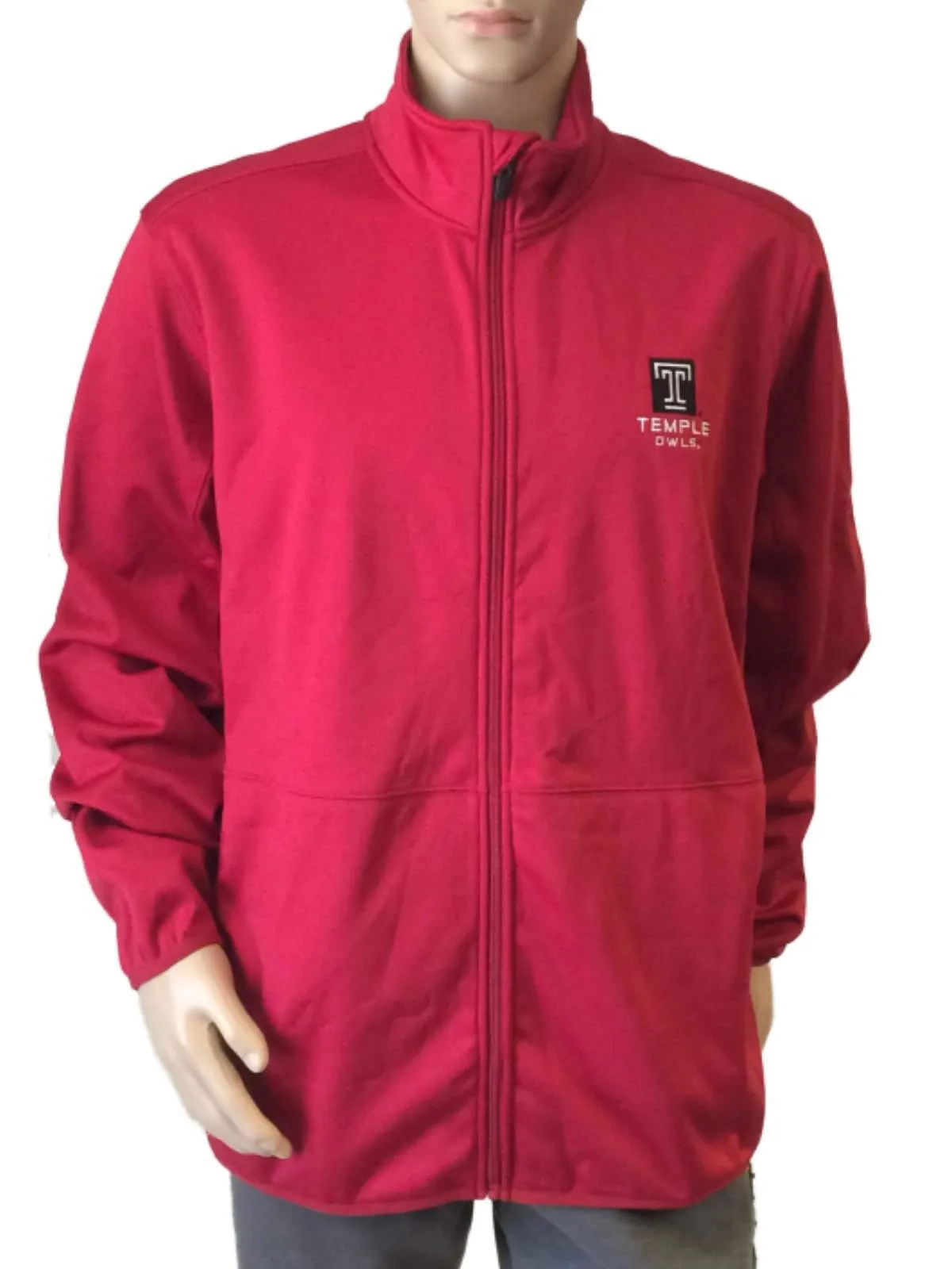 Temple Owls GFS Maroon Long Sleeve Full Zip Hoodless Jacket with Pockets (L)