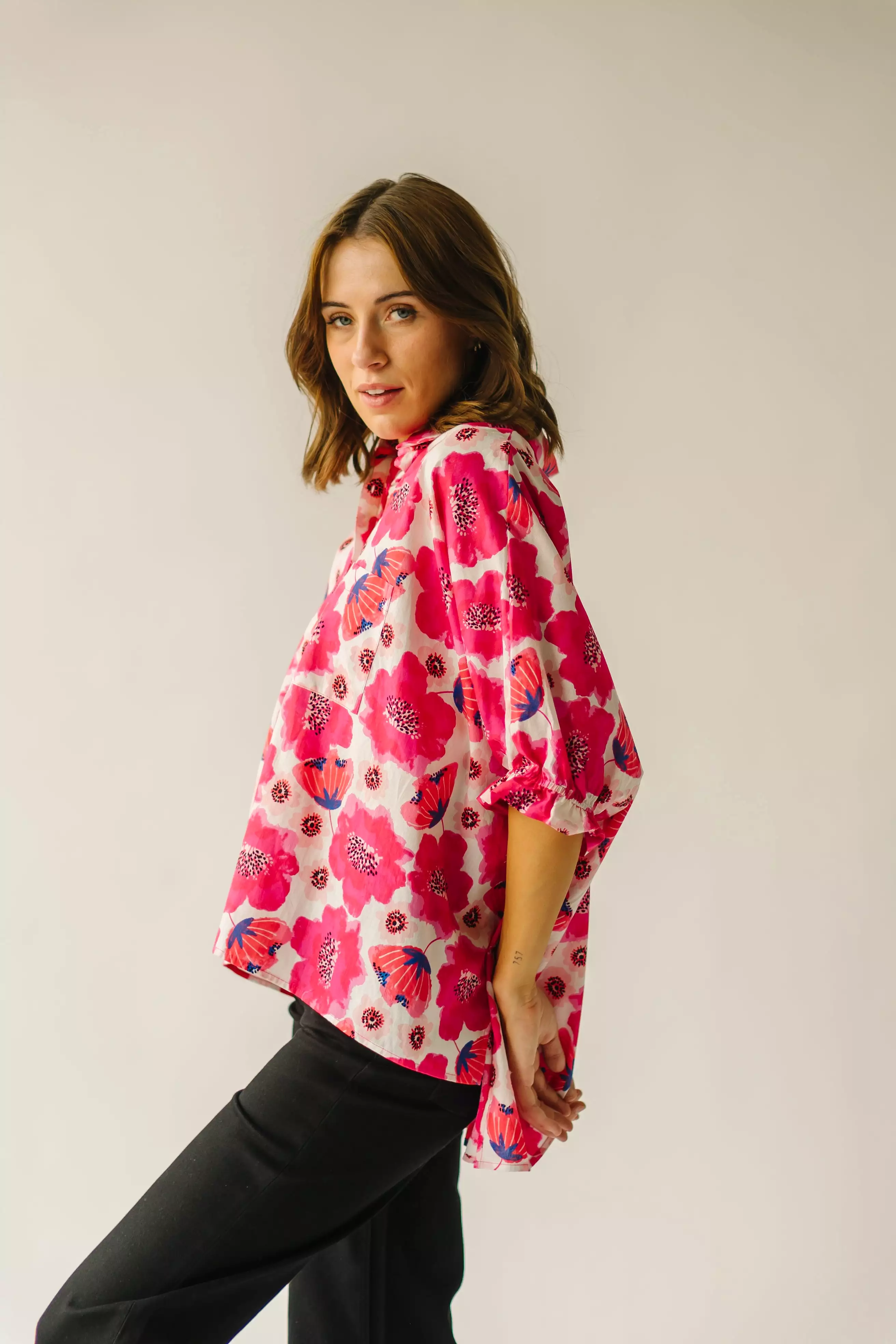 The Briar Floral Drop Shoulder Blouse in Rose