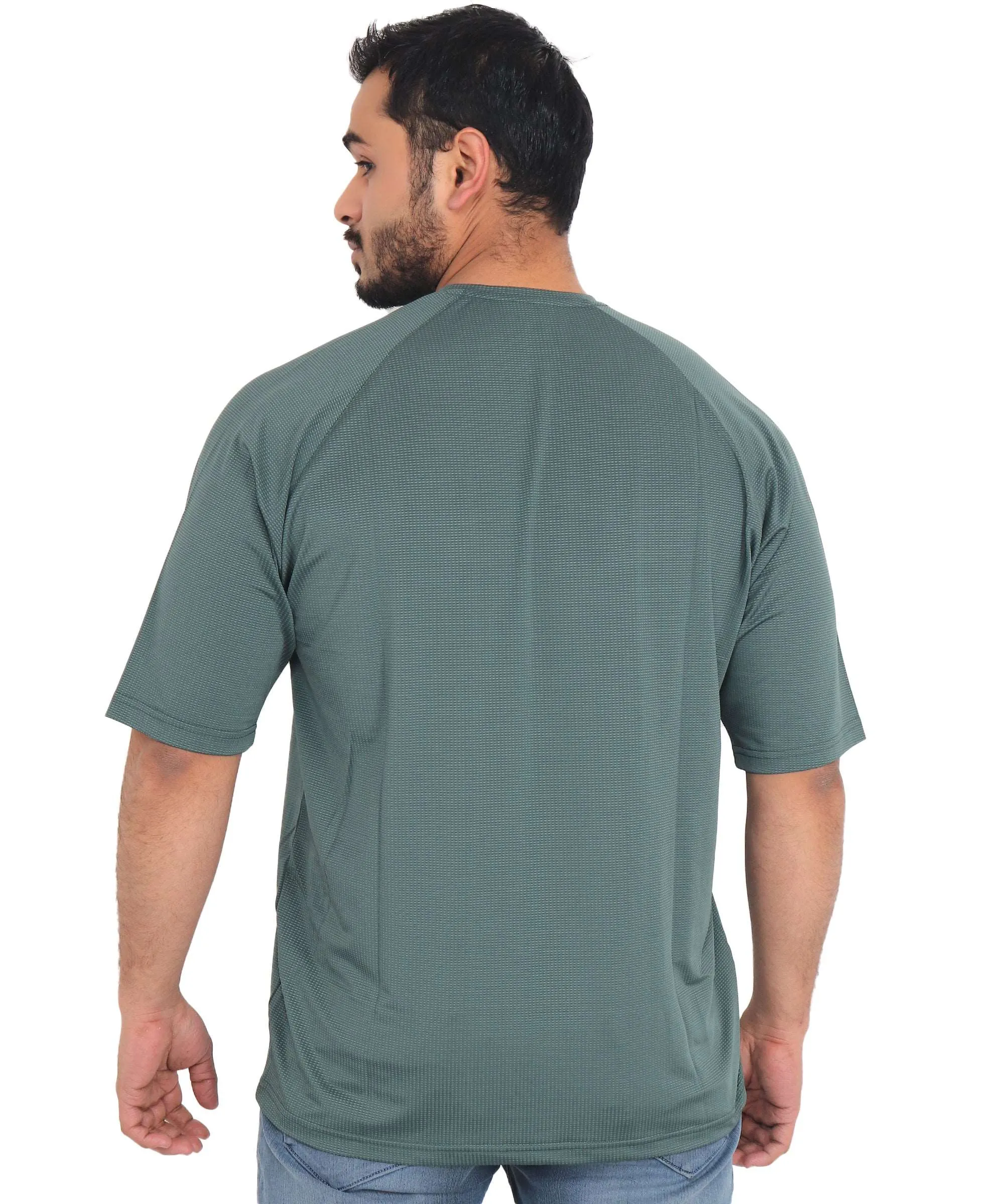 Triple Dot Green Dri Fit Polyester Drop Shoulder Sports T shirt for Men