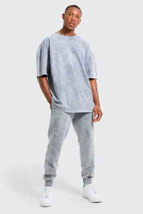 Washed Drop Shoulder T-shirt & Jogger Set | boohooMAN UK