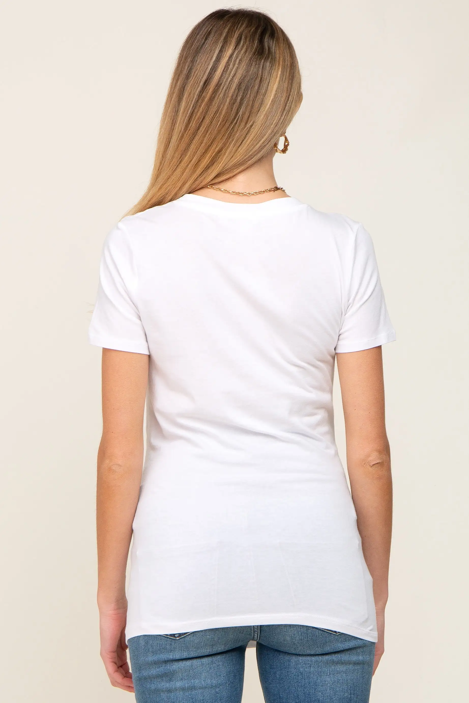 White Basic V-Neck Maternity Tee