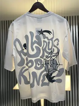 white street style back printed drop shoulder t shirt