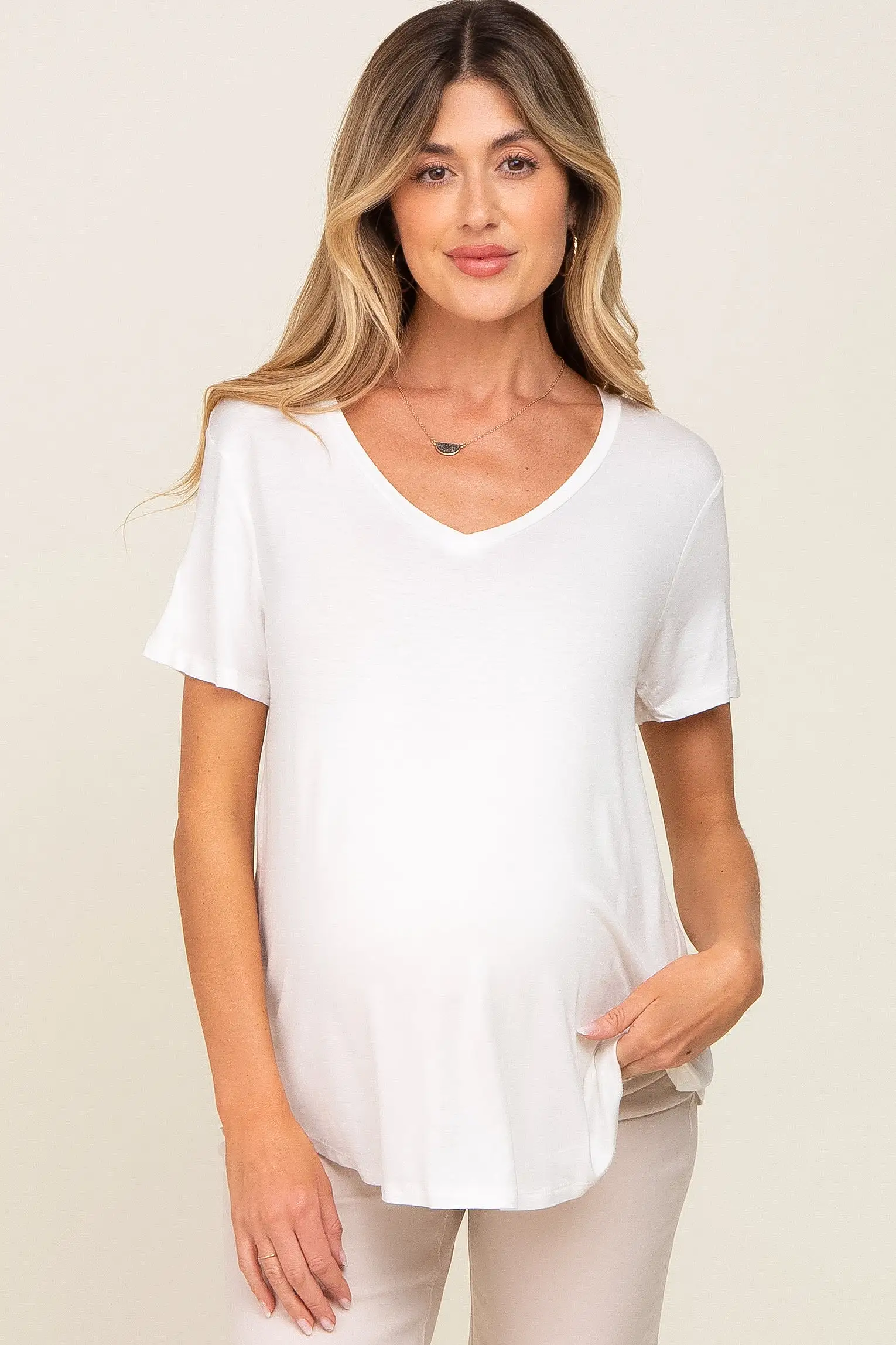 White V-Neck Maternity Tee