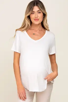 White V-Neck Maternity Tee