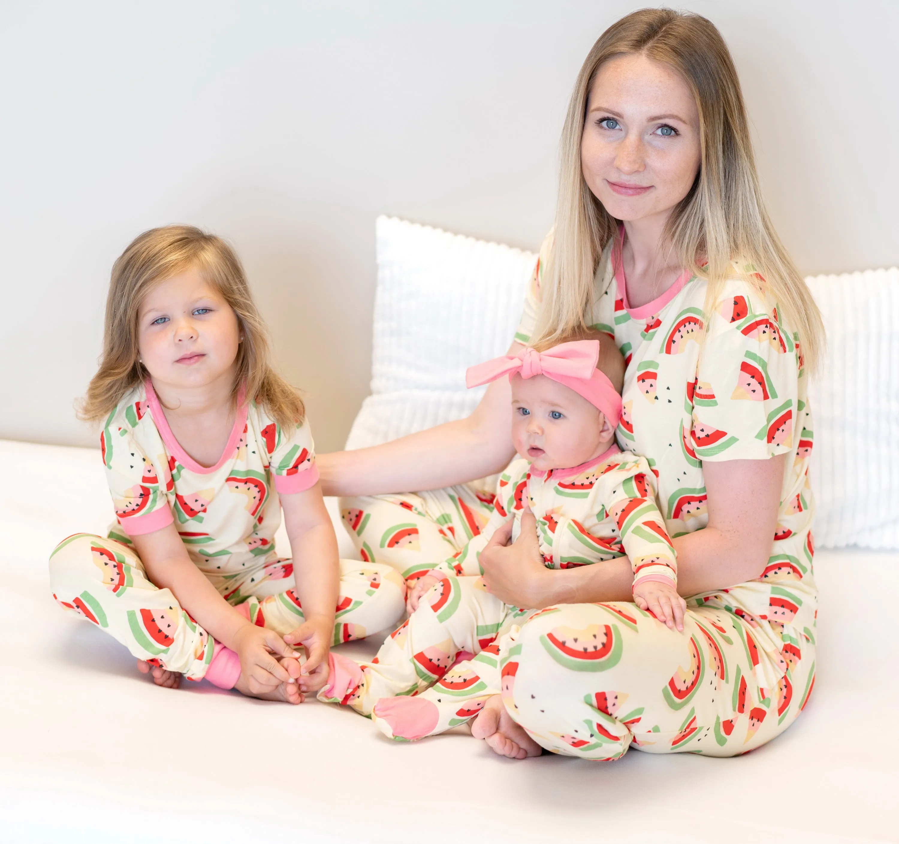 Women's Bamboo Short Sleeve Pajama Set (Watermelon Rainbow Print)