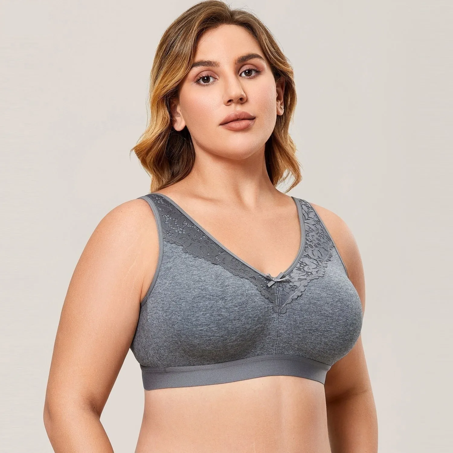 Women's Comfort Seamless Wireless Lace Cotton Unlined Plus Size Bra