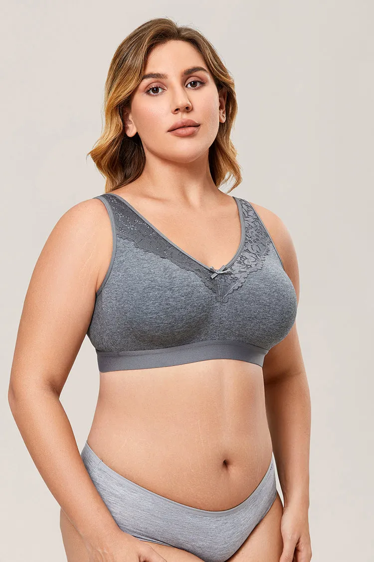 Women's Comfort Seamless Wireless Lace Cotton Unlined Plus Size Bra