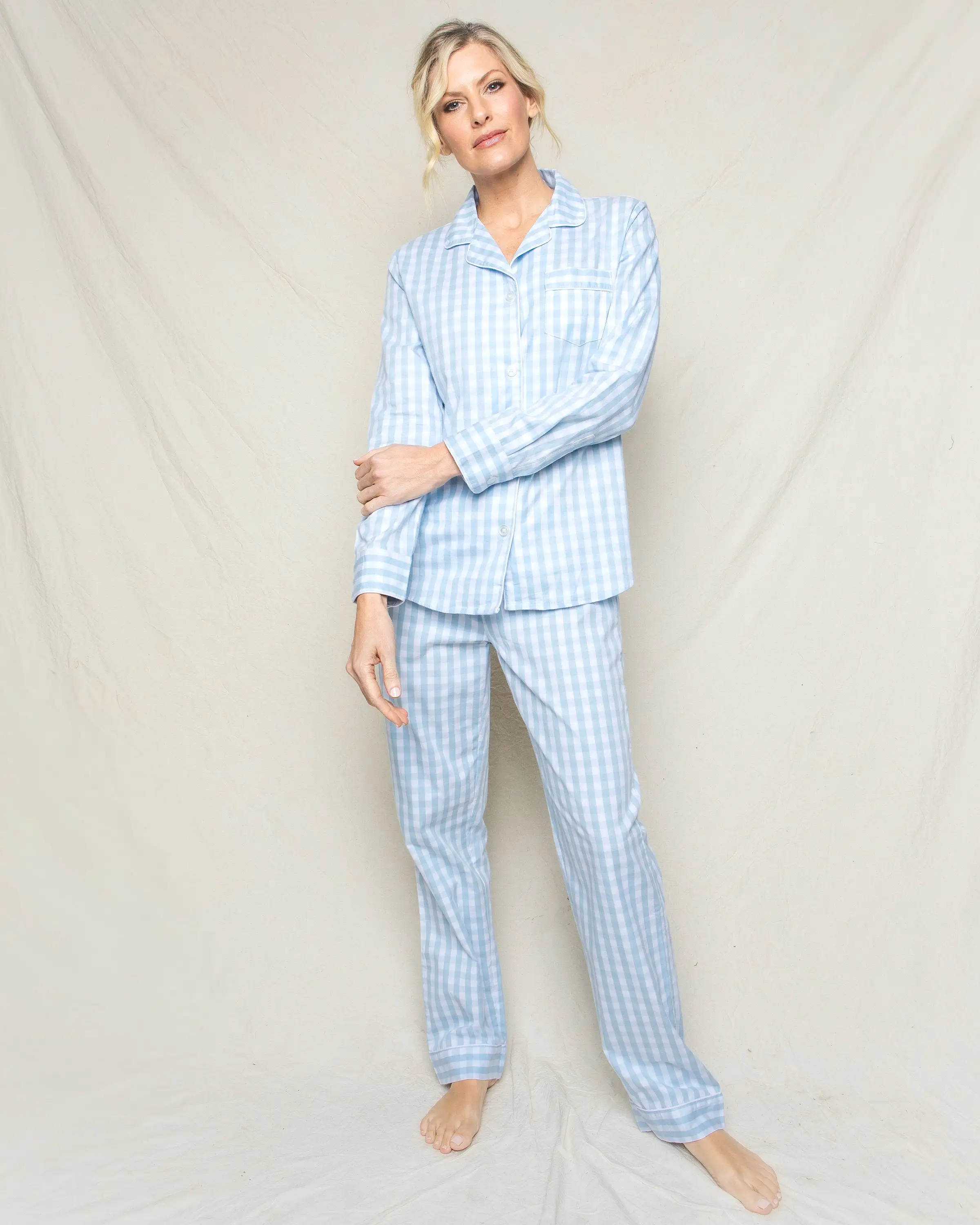 Women's Light Blue Gingham Pajama Set