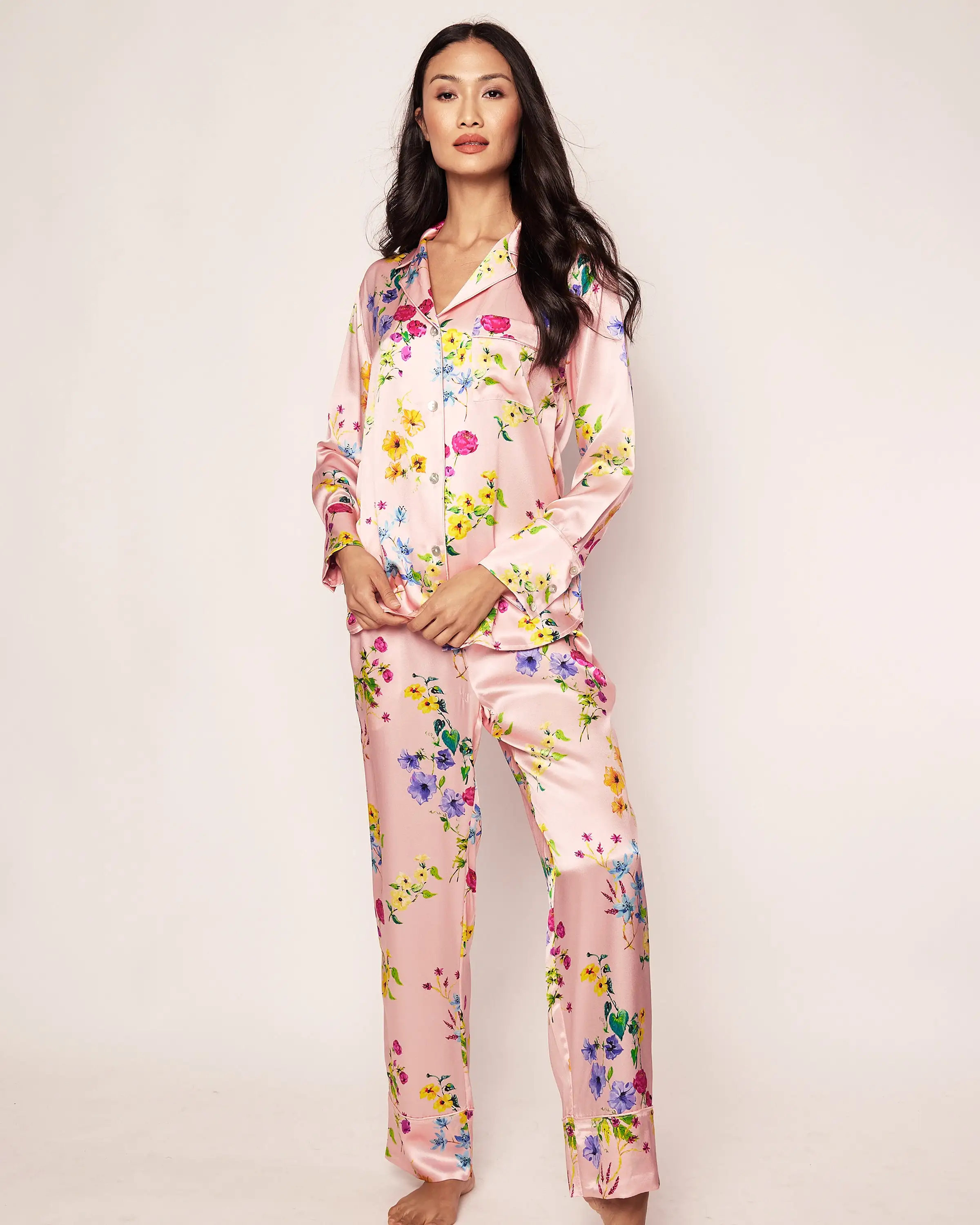 Women's Silk Pajama Set in Blush Brilliant Botanical